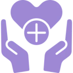 Hands holding heart with medical cross.