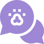 Purple speech bubbles with abstract design.