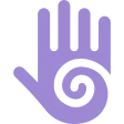 Purple hand with spiral on black background.
