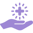 Hand holding a glowing cross symbol.